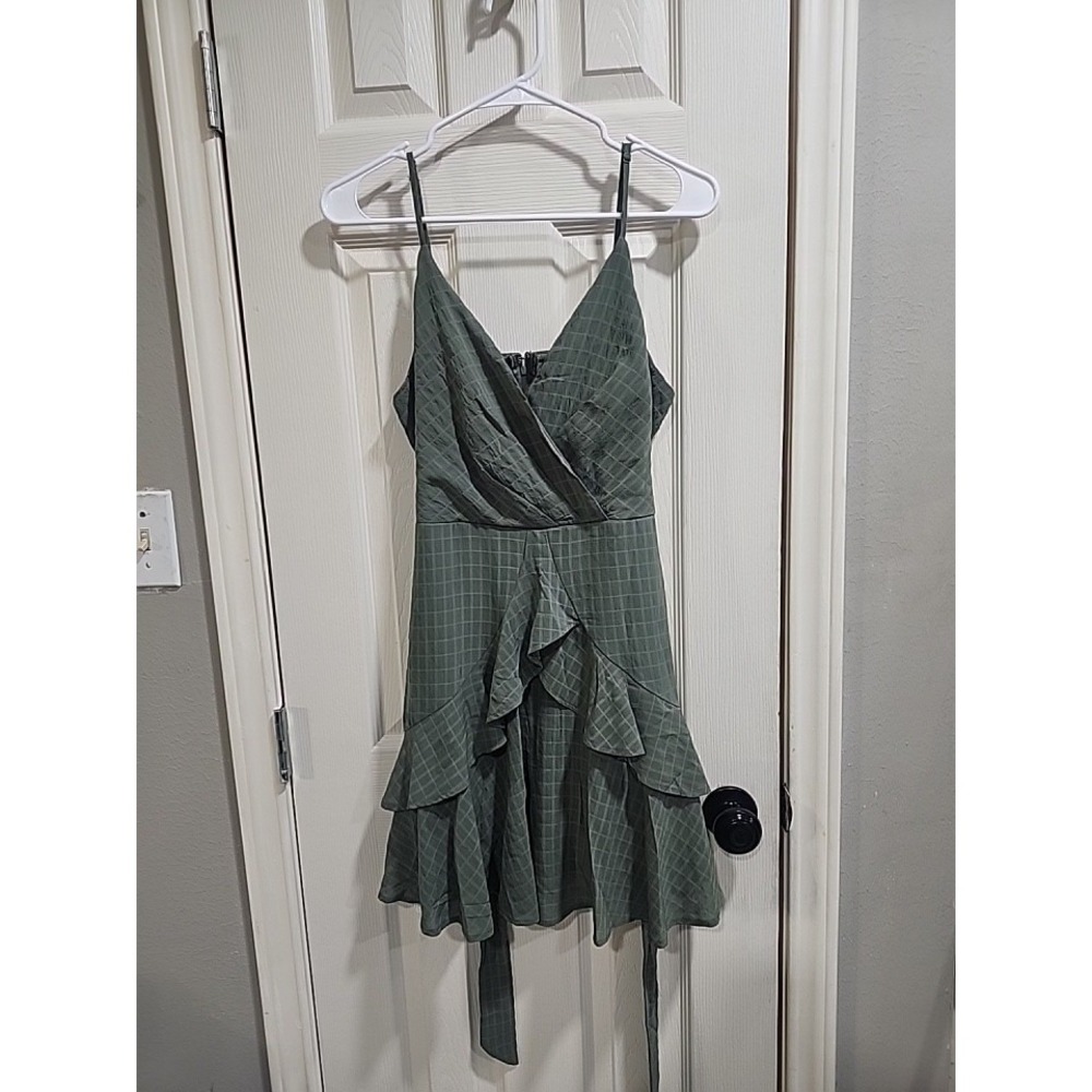 Ruffle Tiered Sage Green  mini dress size M flare cami Top Fairycore  Dainty - Picture 2 of 16